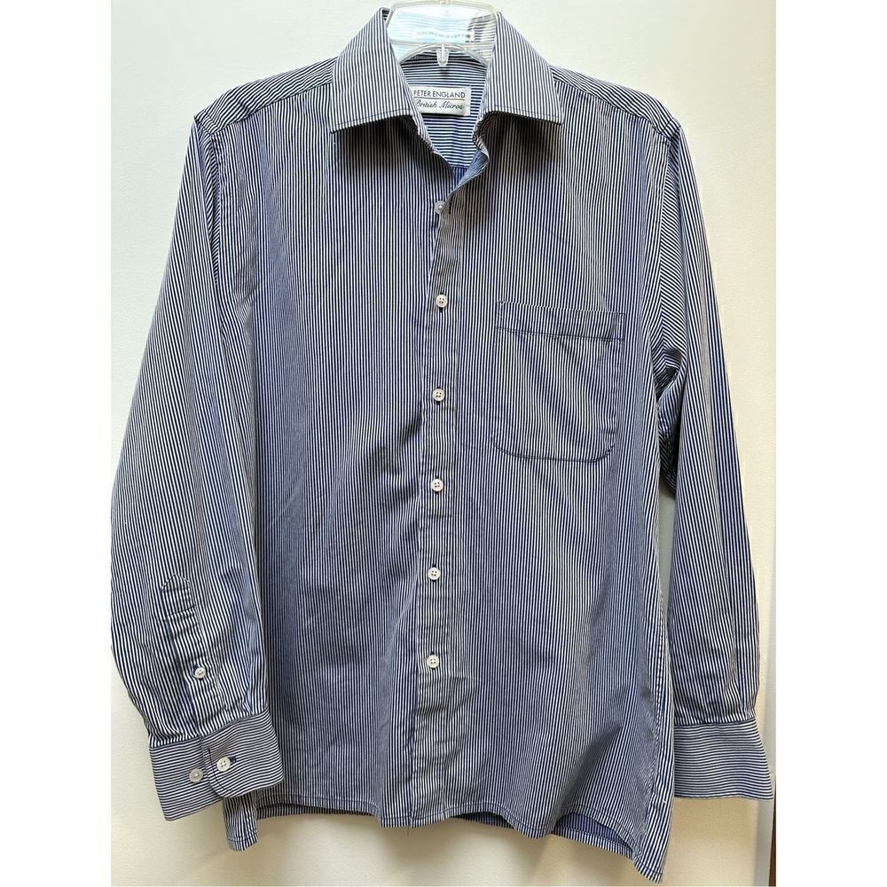 Peter England 100% premium cotton men’s blue long sleeve shirt sz 39cm #18-0465
